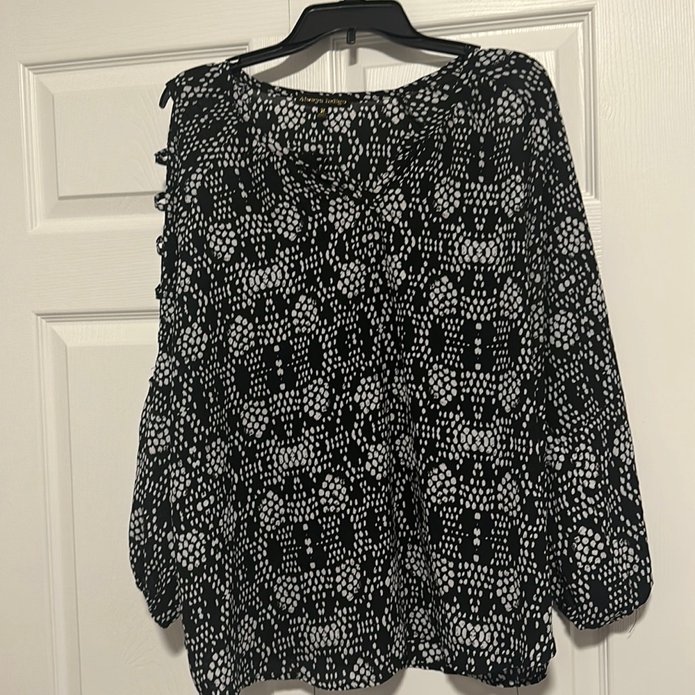 Always indigo black and white blouse